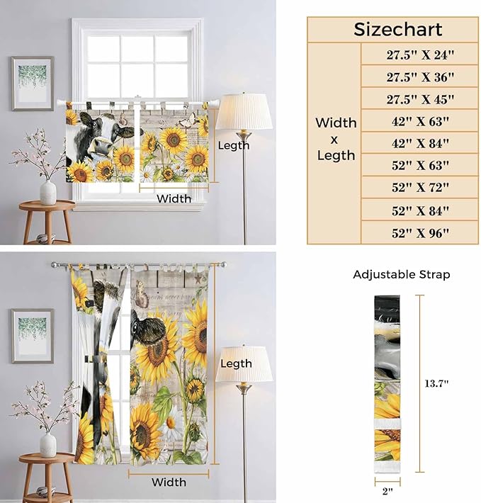 Yellow Sunflowers Kitchen Curtains 45 Inch Length, Short Cafe Window Curtains - Image 8