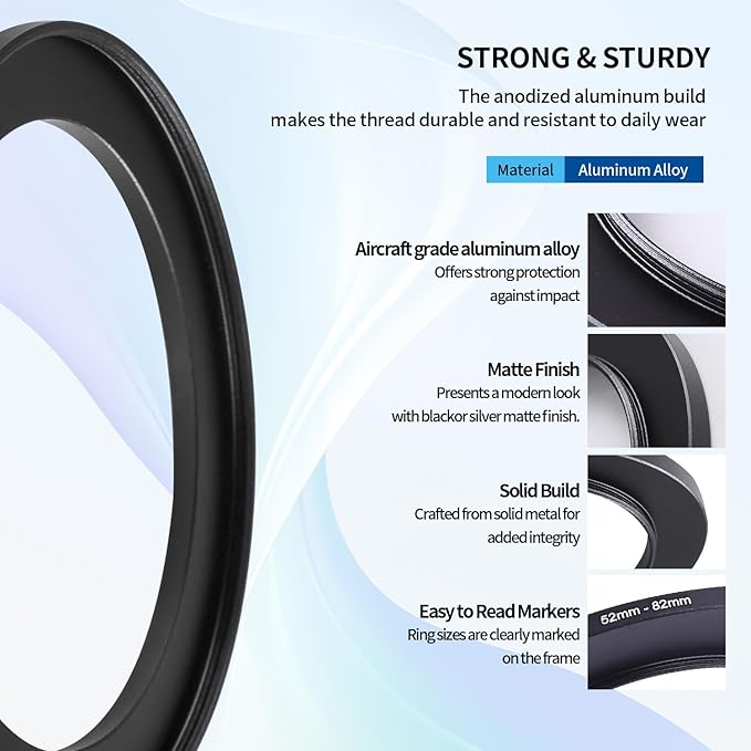 52-82mm Step-Up Ring Adapter, 52mm to 82mm Step Up Filter Ring - Image 5