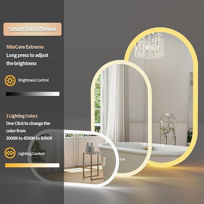 LUVODI Lighted LED Bathroom Mirror: 40x20IN Oval Anti-Fog Dimmable Wall Mounted - Image 4