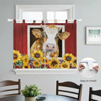 Cows Sunflowers Kitchen Curtains 45 Inch Length, Short Cafe Window Curtains Tab - Image 4