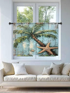 Sheer Curtains 54 Inch Length, Coastal Blue Green Tree Semi Sheer Curtains - Image 4