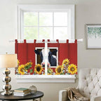 Cow Sunflowers Kitchen Curtains 24 Inch Length, Small Window Curtains Tab Top - Image 2