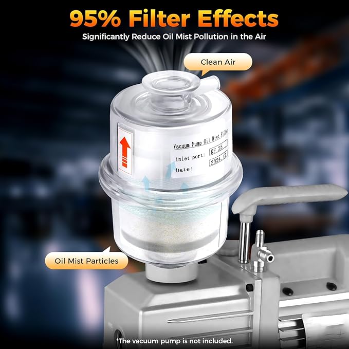 KF25 Oil Mist Filter for Vacuum Pump, 95% Filtration Efficiency PC Fume - Image 2