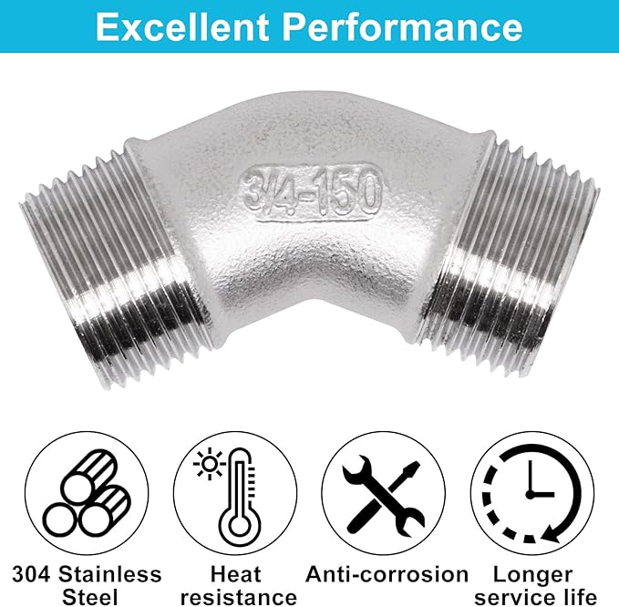 45 Degree Elbow 2PCS, 3/4" NPT Male X 3/4" NPT Male 304 Stainless Steel Pipe - Image 3