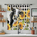 Retro Sunflowers Bathroom Curtains 63 Inch Length, Window Curtains Tab Top - Image 3