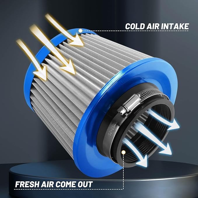 3" 76mm Universal High Flow Cold Air Intake Air Filter Upgraded Stainless Steel - Image 4