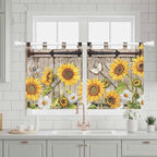 Farmhouse Sunflowers Kitchen Curtains 36 Inch Length, Small Window Curtains Tab - Image 3