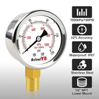 0-150 PSI Pressure Gauge, Liquid-Filled, Stainless Steel Case, Brass Internals - Image 2