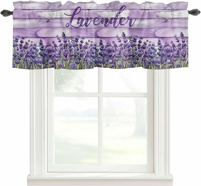 Kitchen Valances for Window, Retro Lavender on Farm Wood Grain Light Filtering - Image 3