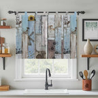Blue Grey Wooden Kitchen Curtains 45 Inch Length, Short Cafe Window Curtains - Image 3
