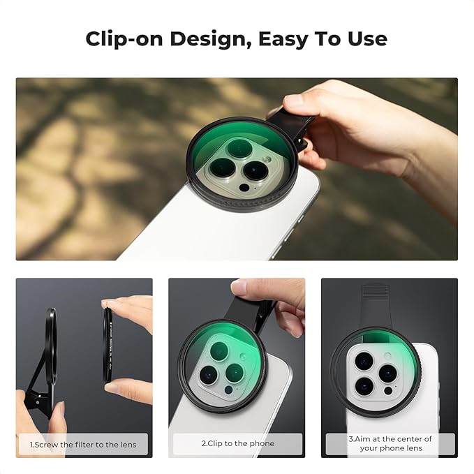 K&F CONCEPT 67mm Clip-on CPL Phone Camera Lens Filter Kit, Circular Polarizer - Image 7