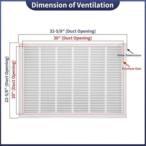 30"W x 20"H Steel Return Air Filter Grille - Image 2