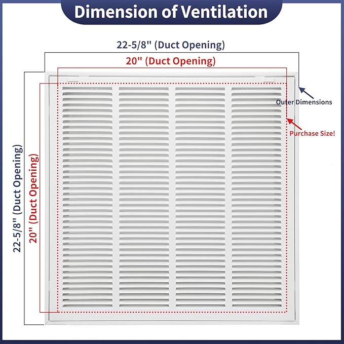 20"W x 20"H Steel Return Air Filter Grille - Image 2