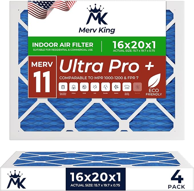 MervKing 16x20x1 Air Filter Actual Size: 15.7" x 19.7" x 0.75" MERV 11 MPR by MervKing