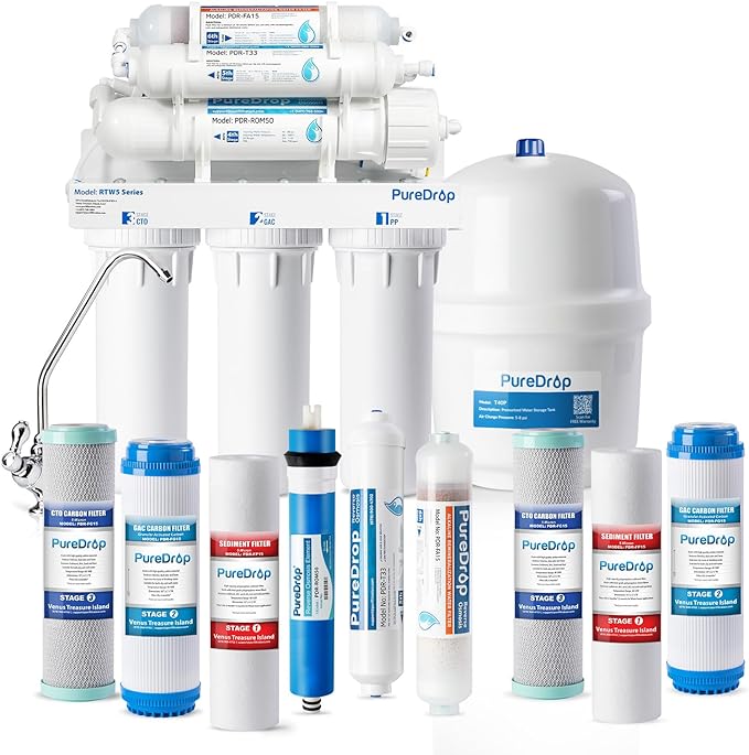 RTW5AK SGS-Tested Reverse Osmosis Alkaline Water Filter System, 6 Stage pH+ by PureDrop
