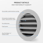 calimaero® WSGG 4" Inch Gray Round Metal Air Vent Grill Cover Flat Louver - Image 4
