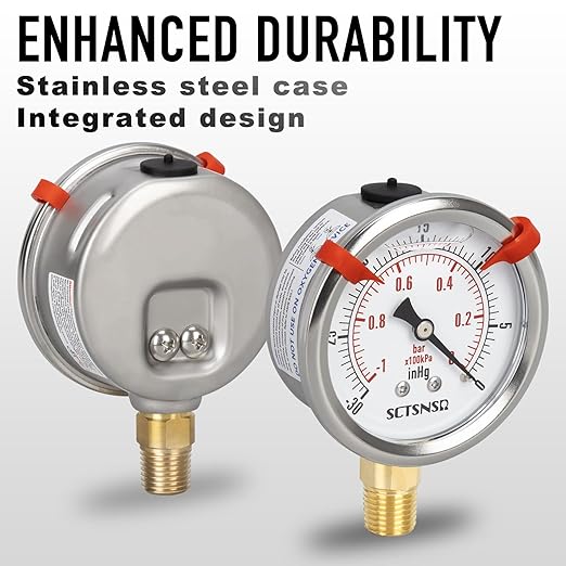 -30 inHg to 0 Vacuum Pressure Gauge, Glycerin Liquid Filled, 2.5 inch Dial - Image 3