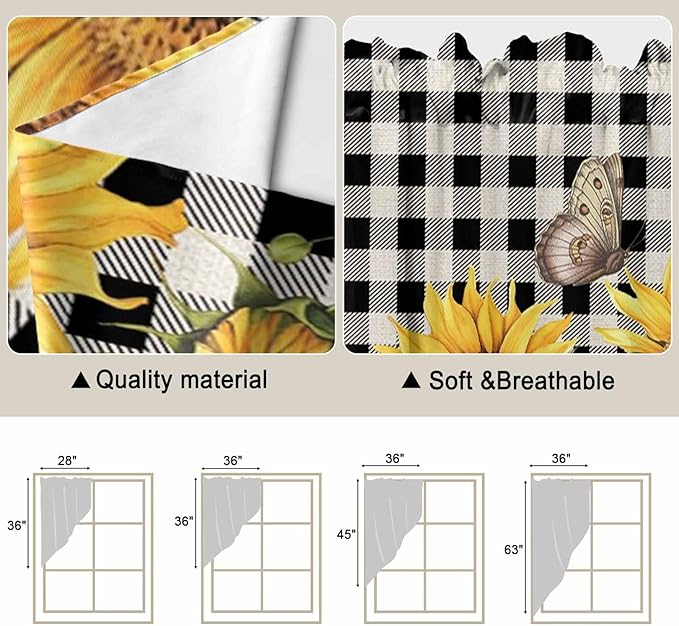 Sunflowers Swag Valances for Windows, Small Window Curtains Swag for Cafe - Image 5