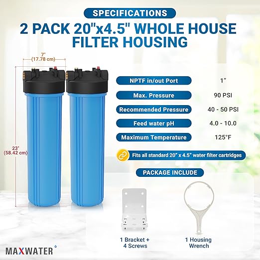 Max Water 20x4.5 Whole House Water Filter Housing, Heavy Duty Big Filter Blue - Image 2