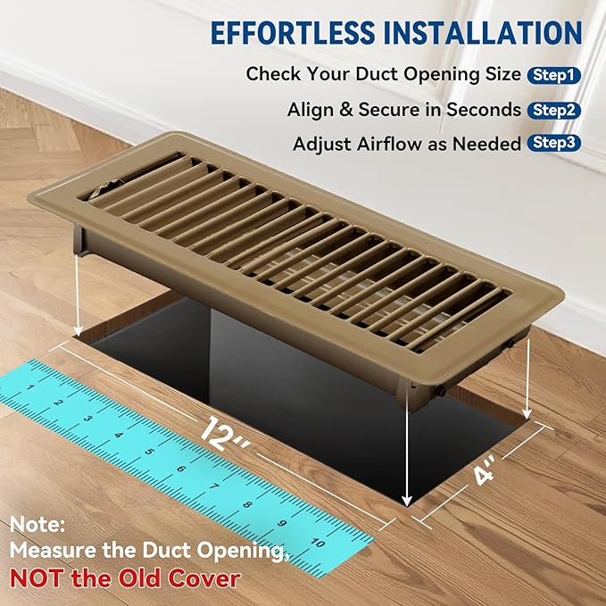 4" x 12" Floor Register Vent Covers 6-Pack, Walkable Powder-Coated Metal Vent - Image 4