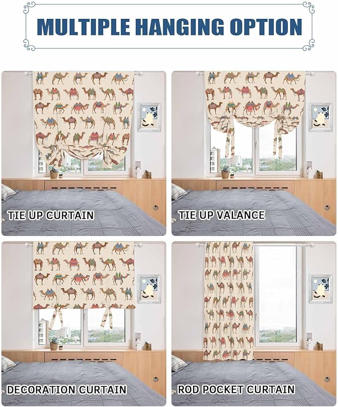 Tie Up Curtains for Windows, Summer Camels Adjustable Balloon Nature Linen - Image 5