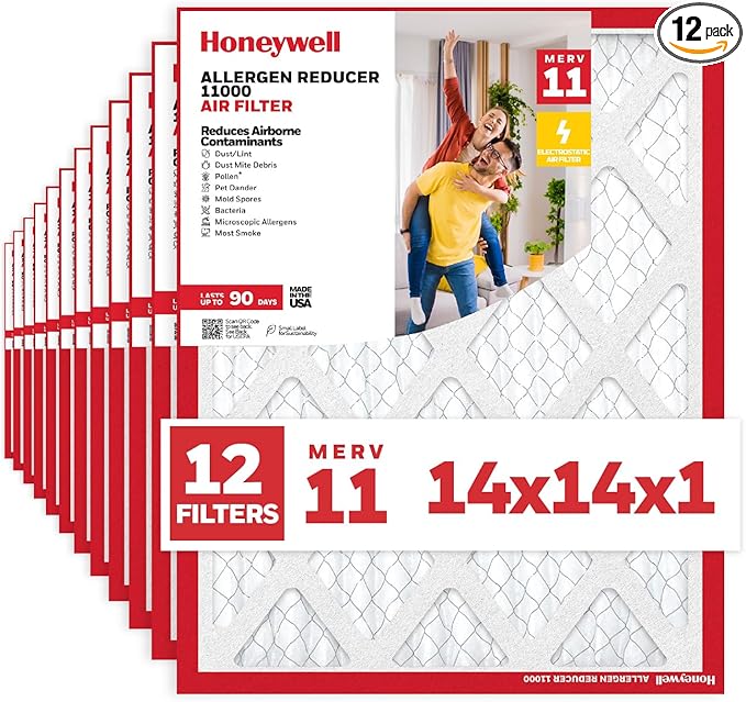 Honeywell 14x14x1 MERV 11 Allergen Reducer 11000 Electrostatic Pleated HVAC AC by HoneywellAirComfort