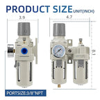 3/8" NPT Compressed Air Filter Regulator Lubricator Combination, Water/Oil Trap - Image 3