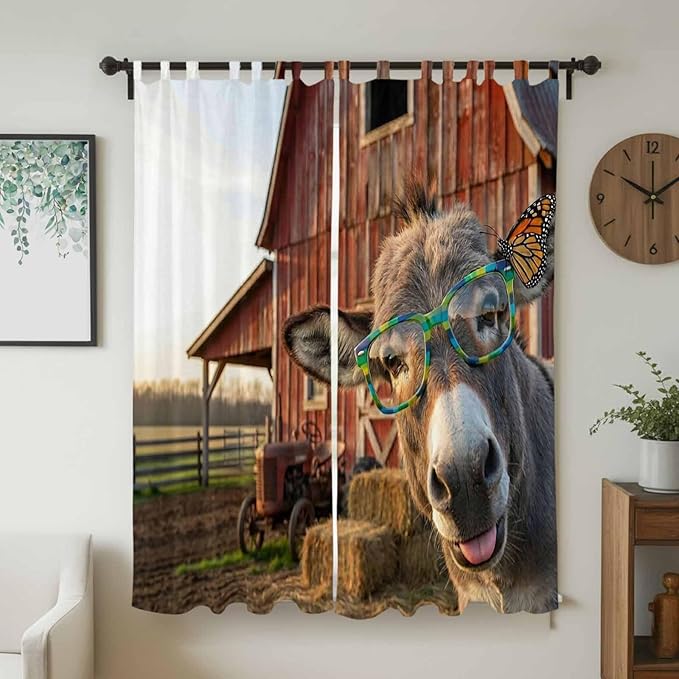 Farm Donkeys Living Room Curtains 84 Inch Length, Window Curtains Tab Top - Image 2