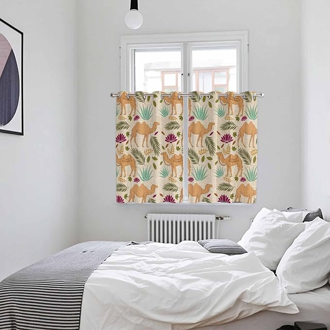2 Panel Kitchen Cafe Curtains, Desert Camels Sunlight Filtering Nature Air - Image 4