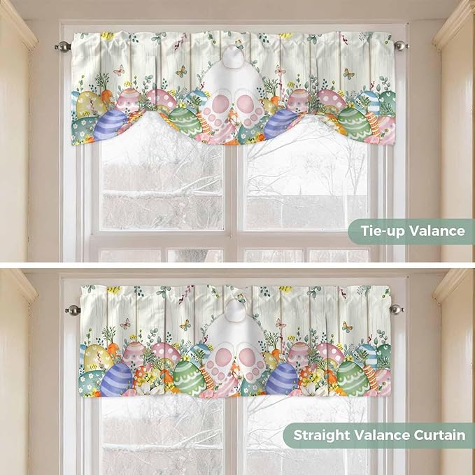 Easter Tie Up Valance Curtains for Windows, Kitchen Curtains Window Shades - Image 5