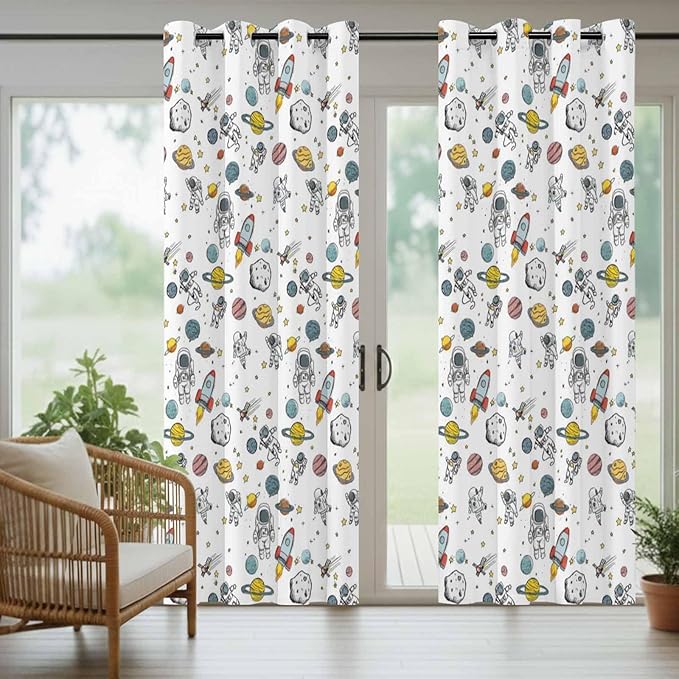 Cartoon Space Outdoor Curtains for Patio Astronauts Spacecraft Rockets - Image 6
