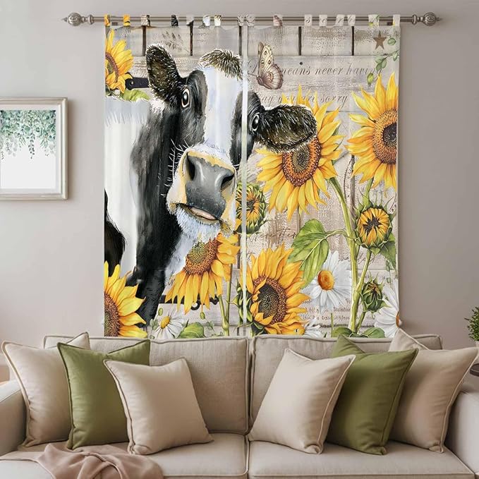 Yellow Sunflowers Living Room Curtains 84 Inch Length, Window Curtains Tab Top - Image 3