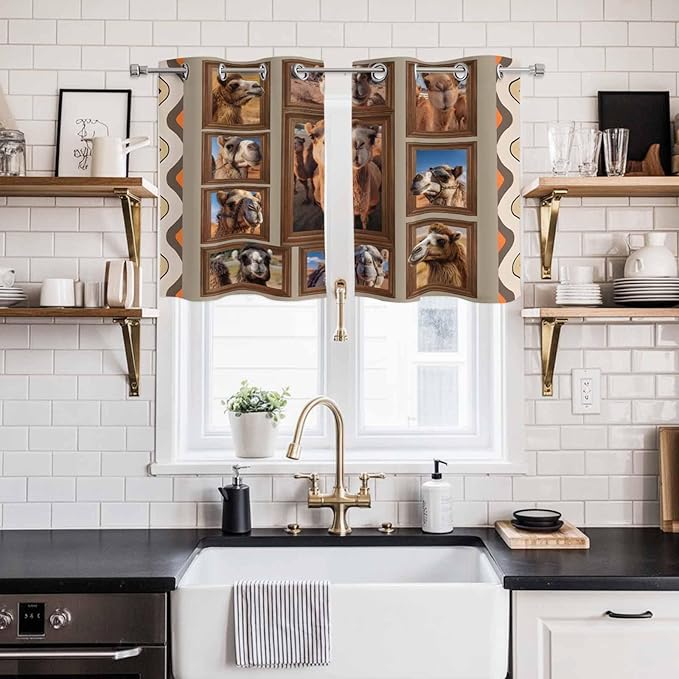 2 Panel Kitchen Cafe Curtains, Desert Camels Sunlight Filtering Nature Air - Image 2