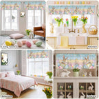 Kitchen Valances for Window, Spring Easter Eggs Rabbit Flower Light Filtering - Image 9