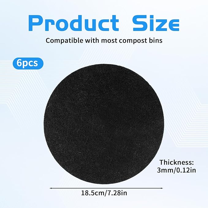 6 Pack Charcoal Filters for Compost Bucket, 7.25 in Round Compost Filters for - Image 2