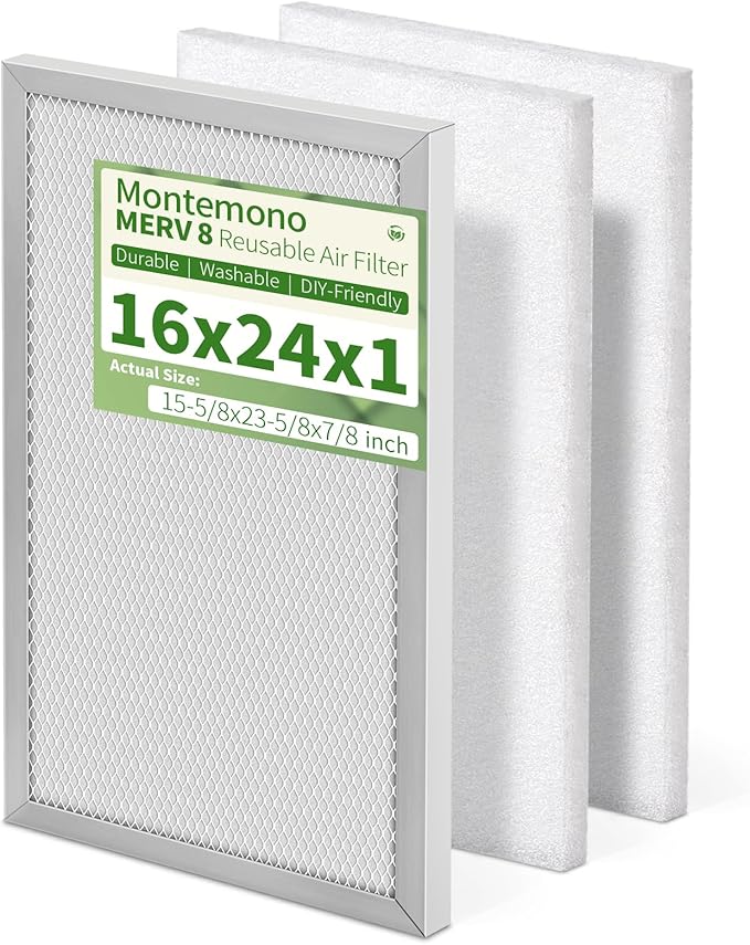 16x24x1 Reusable Air Filter MERV 8 Washable Furnace & AC Filter by Montemono