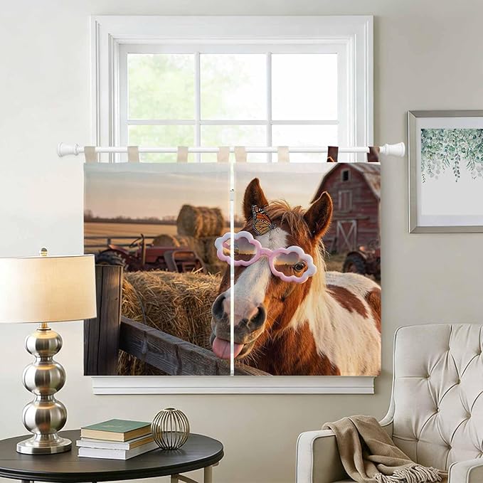 Farm Horses Bedroom Curtains 63 Inch Length, Window Curtains Tab Top, Farmhouse - Image 2