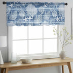Navy Blue Retro Summer Sheer Valance Curtains, Sea Turtle Starfish Coral Ocean - Image 3