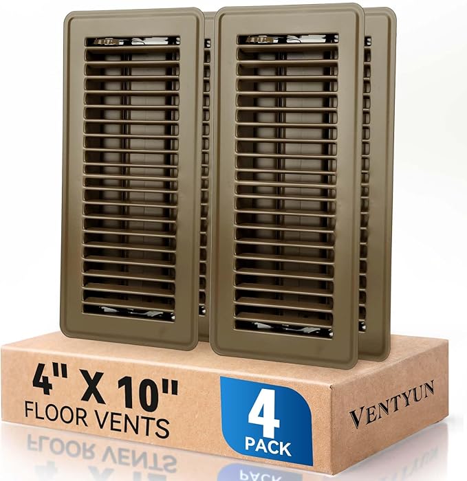 4" x 10" Floor Register Vent Covers 4-Pack, Walkable Powder-Coated Metal Vent by VENTYUN