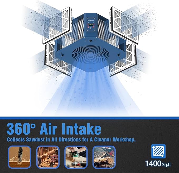 360 Degree Intake Air Filtration System Woodworking, 1050 CFM Hanging Air Filter - Image 3