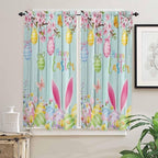 Happy Easter Bedroom Curtains 63 Inches length, Spring Bunny Eggs Flower Teal - Image 2