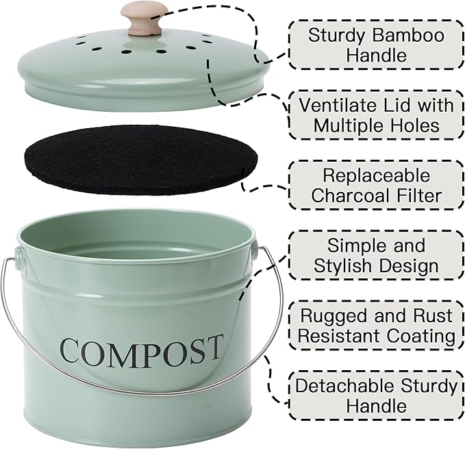Compost Bin for Kitchen Counter, 1 Gallon Compost Bucket - Image 4