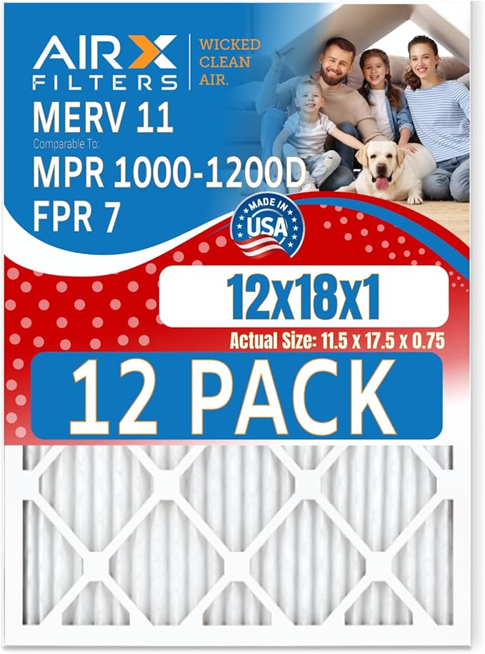12x18x1 Air Filter MERV 11 Rating, 12 Pack of Furnace Filters Comparable to MPR by AIRXFILTERSWICKEDCLEANAIR