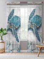 Sheer Curtains 96 Inches Long, Teal Green Sea Turtle Semi Sheer Curtains Light - Image 5