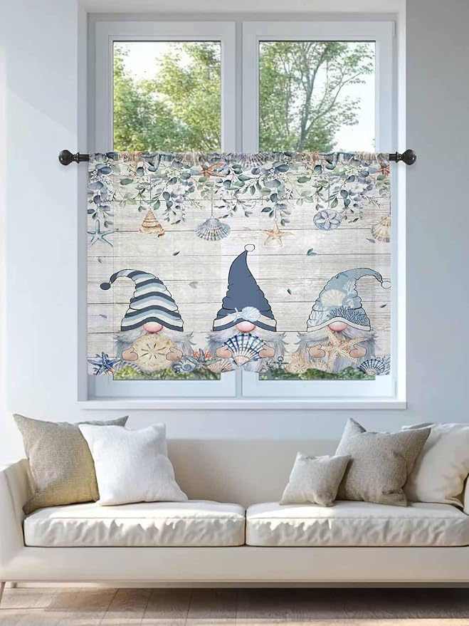 Sheer Curtains 45 Inch Length, Coastal Eucalyptus Leaf Semi Sheer Curtains - Image 4