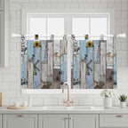 Blue Grey Wooden Kitchen Curtains 24 Inch Length, Small Window Curtains Tab Top - Image 3