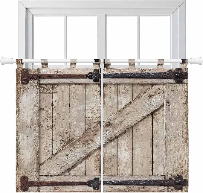 Farmhouse Wood Grain Bedroom Curtains 63 Inch Length, Window Curtains Tab Top by Unknown
