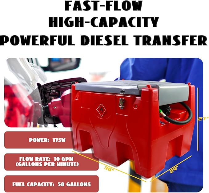 Portable Diesel Only Fuel Storage W/12V Pump 10.6 GPM Flow Rate, Auto Nozzle - Image 3