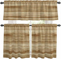 Kitchen Curtains Tiers and Valance Set of 3, Light Brown Wood Grain Light by Anzona