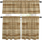 Kitchen Curtains Tiers and Valance Set of 3, Light Brown Wood Grain Light by Anzona